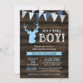 Invitation Bois rustique Bleu Cerf Garçon Douche bébé Invitat (Devant)