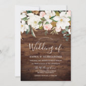 Invitation Bois rustique Blush & Mariage Floral blanc (Devant)