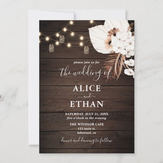 Invitation Bois rustique Boho été Fleurs Mariage (Devant)