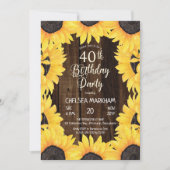 Invitation Bois rustique boisé| Fleurs de soleil 40e fête d'a (Devant)