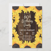 Invitation Bois rustique boisé| Fleurs de soleil 80e annivers (Devant)