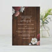 Invitation Bois rustique Bourgogne Blush Floral Mariage offic (Debout devant)