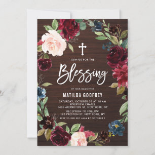 Invitation Bois rustique Bourgogne Chute Floral Wreath Blessi