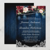 Invitation Bois rustique Bourgogne Floral Mason Jar Fiançaill (Devant / Derrière)