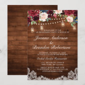 Invitation Bois rustique Bourgogne Floral Mason Jar Fiançaill (Devant / Derrière)