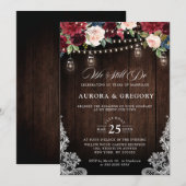 Invitation Bois rustique Bourgogne Floral Mason Jar Mariage I (Devant / Derrière)