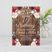 Invitation Bois Rustique Bourgogne Florale Surprise 70e anniv (Debout devant)