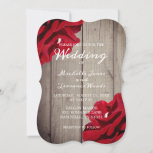 Invitation Bois rustique Bourgogne Rouge Floral Mariage minim