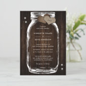 Invitation Bois rustique Burlap Coeurs Mason Jar Mariage (Debout devant)