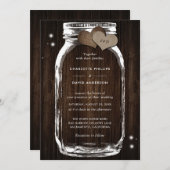 Invitation Bois rustique Burlap Coeurs Mason Jar Mariage (Devant / Derrière)