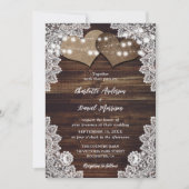 Invitation Bois rustique Burlap et dentelle mariage Invitatio (Devant)