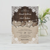 Invitation Bois rustique Burlap et dentelle mariage Invitatio (Debout devant)