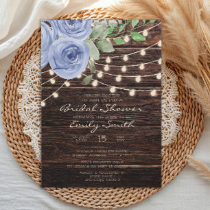 Invitation Bois rustique Chaîne Bleu clair Fête des mariées F
