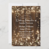 Invitation Bois Rustique Chaîne éclaire Blanc Floral Mariage (Devant)