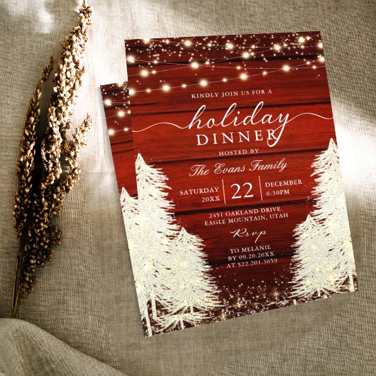 Invitation Bois Rustique Chaîne Lights Arbres Dîner De Vacanc