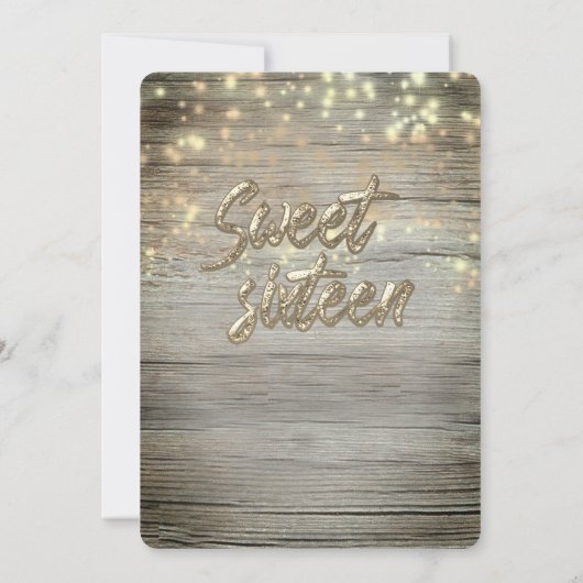 Invitation Bois rustique Chaîne lumières or brillant (Dos)