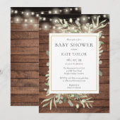 Invitation Bois rustique Chaîne Lumineuses Baby shower verdoy (Devant / Derrière)