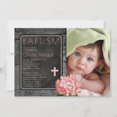 Invitation Bois rustique | Chalkboard Floral Photo Baptême (Devant)