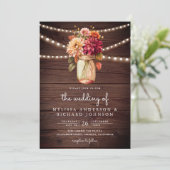 Invitation Bois rustique Dahlia Mason Jar QR Code Mariage (Debout devant)