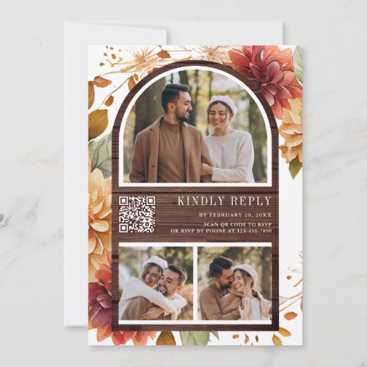 Invitation Bois rustique Dahlia Mason Jar QR Code Mariage (Dos)