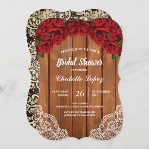 Invitation Bois rustique de douche nuptiale de rose rouge