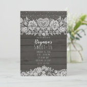 Invitation Bois rustique & dentelle blanche Douce 16 Annivers (Debout devant)