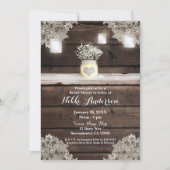 Invitation Bois rustique, dentelle et mariée de grange dans d (Devant)