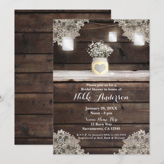Invitation Bois rustique, dentelle et mariée de grange dans d (Devant / Derrière)