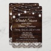 Invitation Bois rustique & dentelle Mason Jar Lumières Fête d (Devant / Derrière)