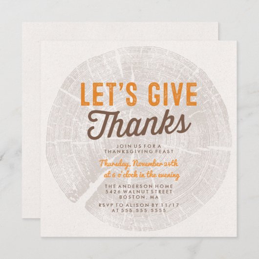 Invitation Bois rustique | Dîner Thanksgiving (Devant / Derrière)