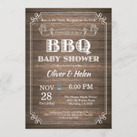 Bois rustique d'invitation de baby shower de BBQ