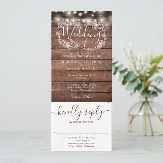 Invitation Bois Rustique Éclairage Tout En Un Mariage (Debout devant)