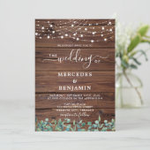 Invitation Bois rustique éclaire Eucalyptus QR Mariage (Debout devant)