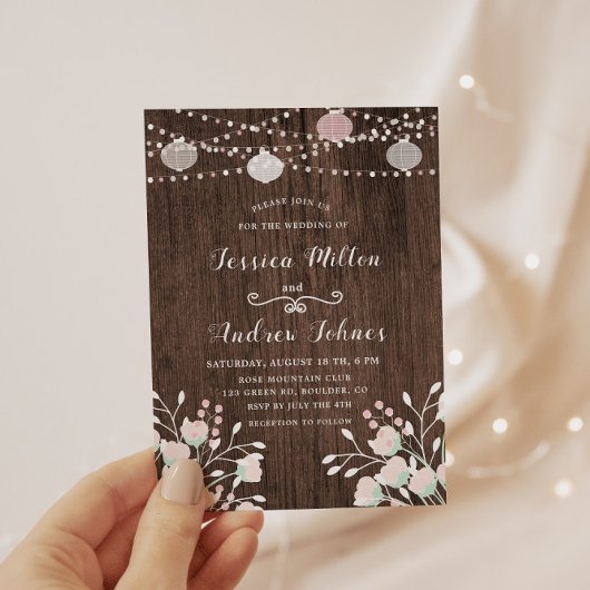 Invitation Bois rustique éclaire le Mariage floral