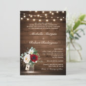 Invitation Bois rustique éclaire le Mariage Floral Bourgogne (Debout devant)