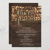 Invitation Bois rustique Élégant Éclairage à cordes Invitatio (Devant / Derrière)