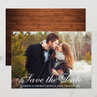 Invitation Bois rustique Enregistrer la photo Date Couple