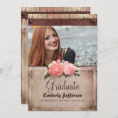 Invitation Bois rustique et Burlap Floral Photo Graduation (Devant / Derrière)