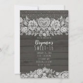 Invitation Bois Rustique et Dentelle Blanche Douce 16e Annive (Devant)