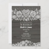 Invitation Bois rustique et dentelle blanche Mariage de grang (Devant)