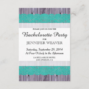 Invitation Bois rustique et dentelle Turquoise
