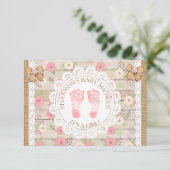 Invitation Bois rustique et fleurs Baby shower rose et bronzé (Debout devant)