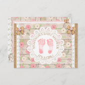 Invitation Bois rustique et fleurs Baby shower rose et bronzé (Devant / Derrière)