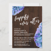 Invitation Bois rustique et Hortensia Bleu, Heureux Pour Touj (Devant)