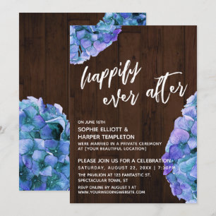 Invitation Bois Rustique et Hortensia Bleu Heureux Pour Toujo