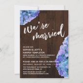 Invitation Bois Rustique et Hortensia Bleu Nous sommes mariés (Devant)