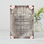 Invitation Bois rustique et lumières à cordes Mariage dentell (Debout devant)