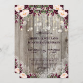 Invitation Bois rustique et lumières à cordes Mariage dentell (Devant / Derrière)