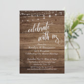 Invitation Bois rustique et lumières Célébrez avec nous Récep (Debout devant)