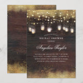 Invitation Bois rustique et Lumières Mason Jar Fête des marié (Devant / Derrière)